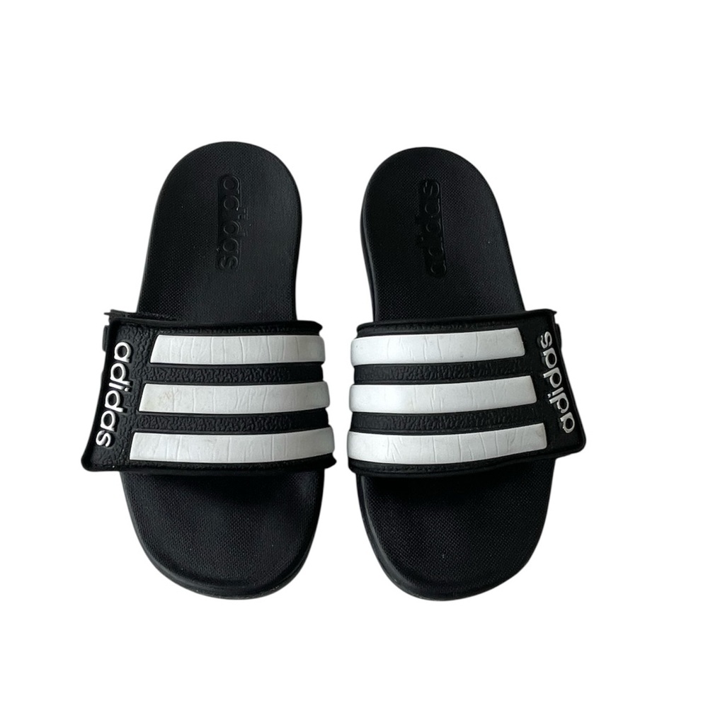 Adidas Adilette Shower Slide Sandals Black White Logo Kids Size 12 Unisex